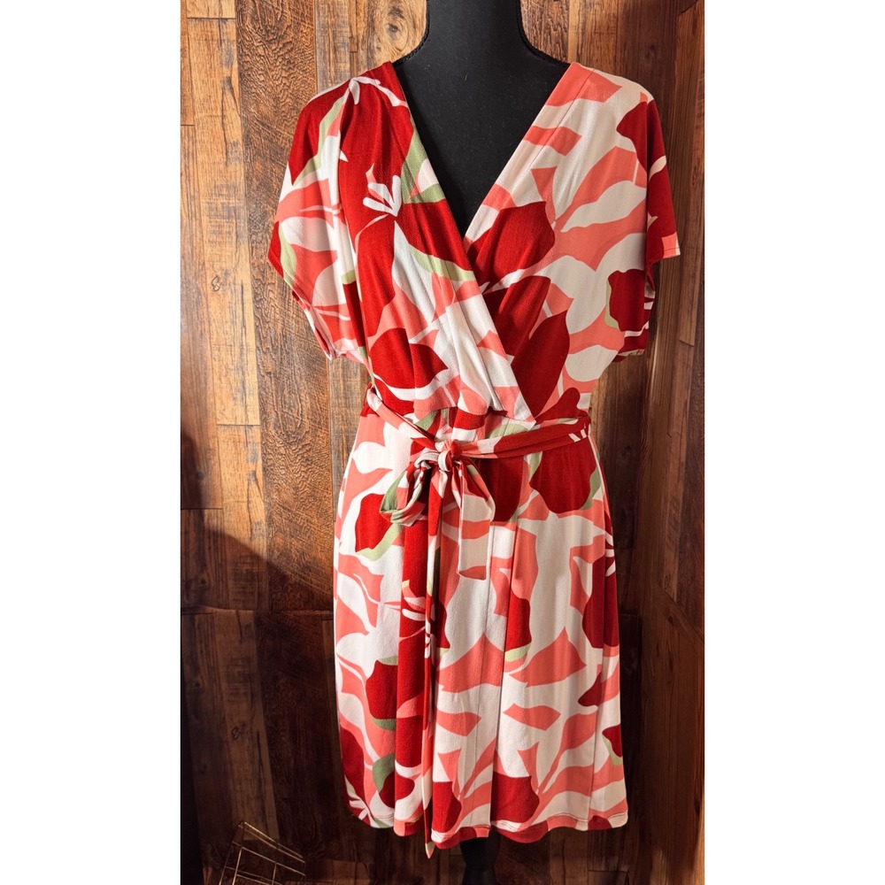 Nine West Red and Cream Wrap Midi Dress